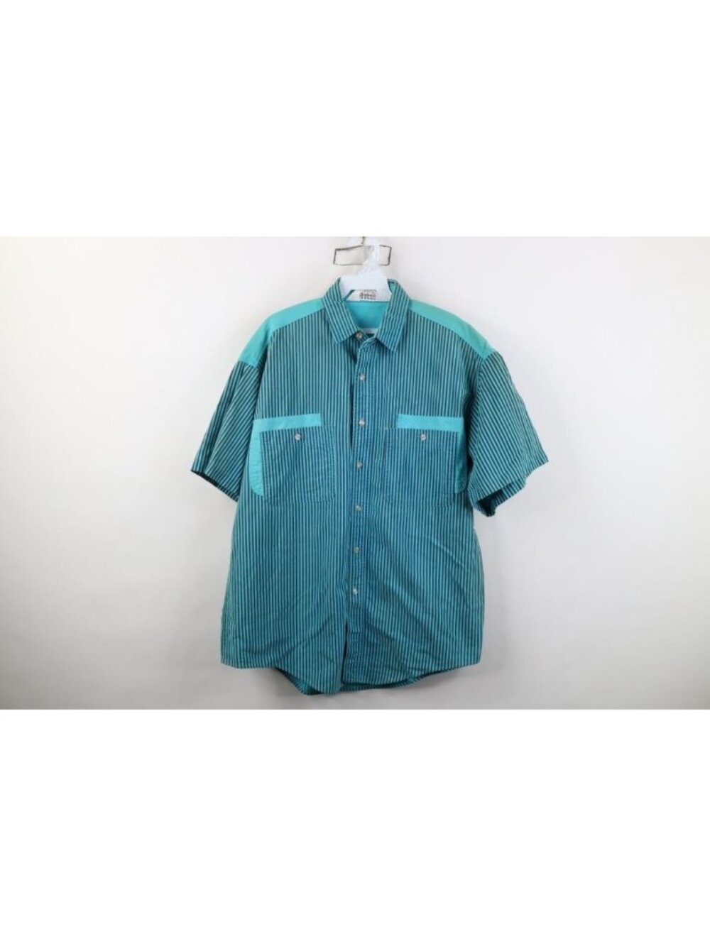 Vtg 90s Streetwear Mens M Distressed Striped Baggy Short Sleeve Button Shirt